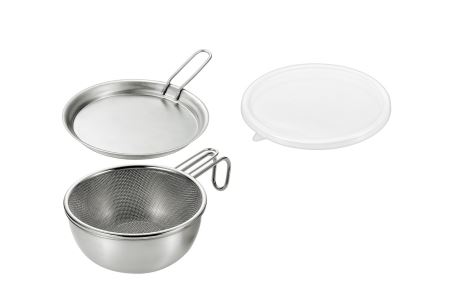 EJSB-600 燕熟の技 シェラカップ･ボウル15cm 手付きザル・蓋トレー・シリコン蓋付き