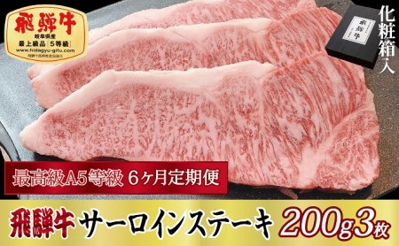 飛騨牛 A5等級 サーロインステーキ 化粧箱入 飛騨牛【200g×3枚】【定期便6ヶ月】