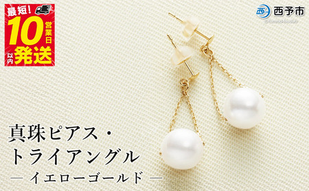 保証書付＜真珠ピアス・トライアングル（イエローゴールド）＞ 7.0～7.5mm 純国産 ぴあす パール アクセサリー フォーマル ファッション かわいい レディース 女性 誕生日 記念日 成人祝い 佐藤真珠 愛媛県 西予市 【常温】『最短10営業日以内に発送予定』ASS0021