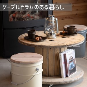テーブル ケーブルドラム 木製 キャスター付 アウトドア テーブル【Mサイズ Φ70cm×高45cm】