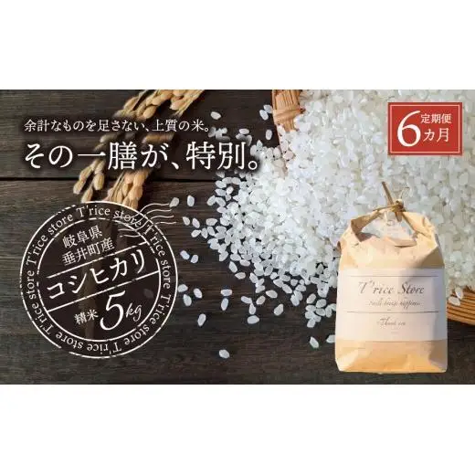 《６か月定期便》《令和7年産》岐阜県産 コシヒカリ（精米） 30kg(5kg×6回） | 垂井町産 米 白米 冷めても美味しい米 ブランド米 高品質 安心 安全 リピーター多数 贈答用 贈り物 ギフト プレゼント おしゃれ 人気 T rice Store