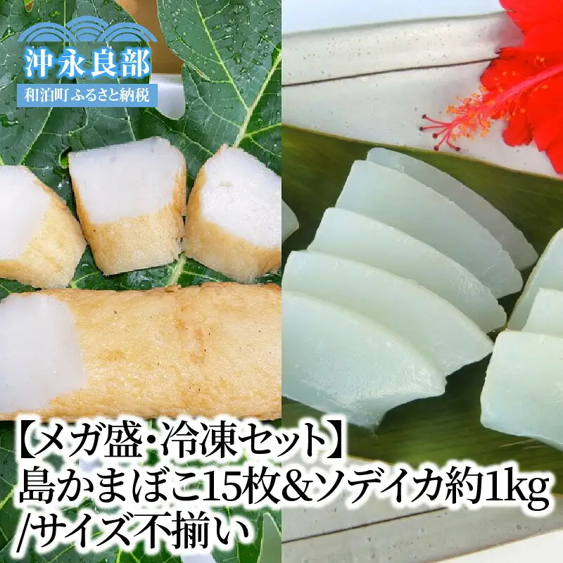 【 メガ盛 ・ 冷凍セット (3)】  島かまぼこ 15枚 ＆ ソデイカ 約1kg / サイズ不揃い W009-059u 魚 冷凍 イカ 加工品