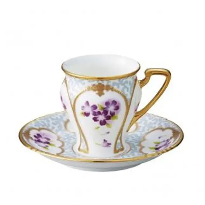 ノリタケ 「オマージュコレクション」 コーヒー碗皿 ”色絵金彩菫文”