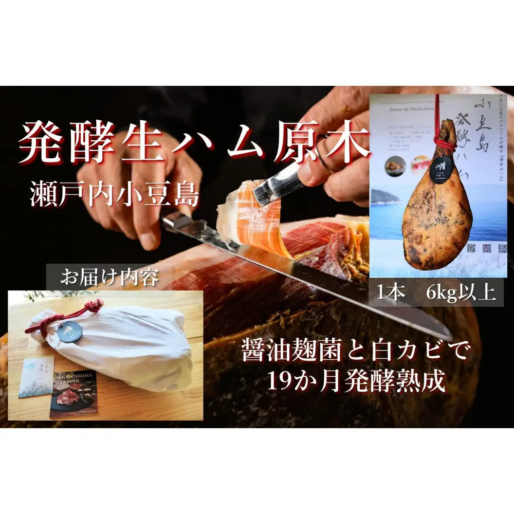 国産生ハム 小豆島発酵ハム 19か月以上発酵熟成【骨付き原木1本】6kg以上