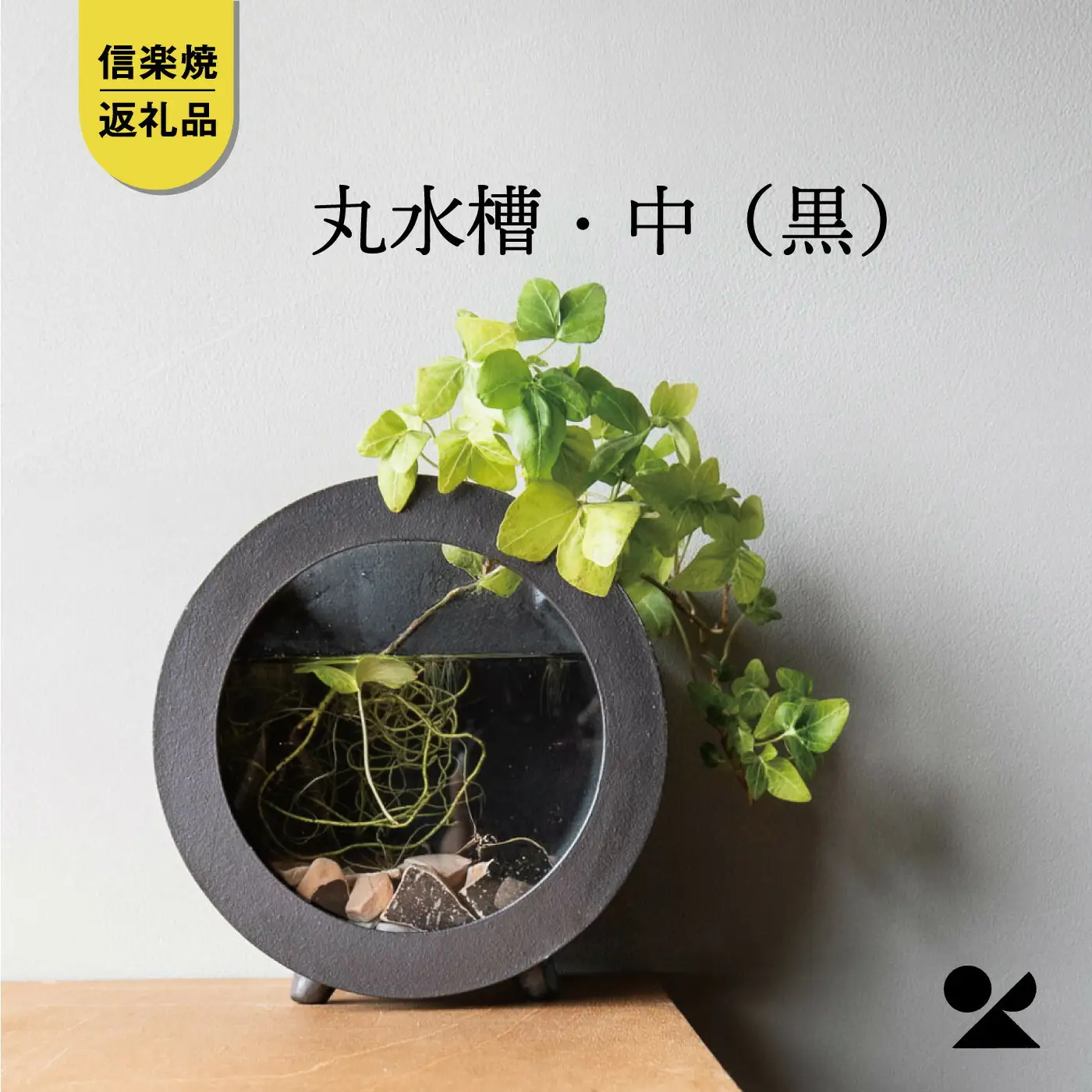 【信楽焼・明山】丸水槽・中（黒）aqua-01s (176777-40037144)