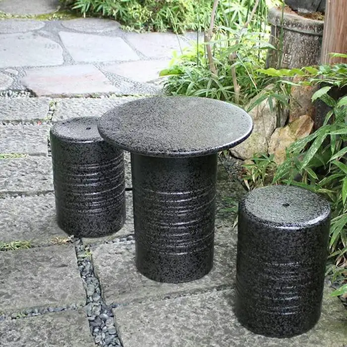 信楽焼 14号黒スパタテーブルセット（テーブル1点、椅子2点） (168575-40037426)