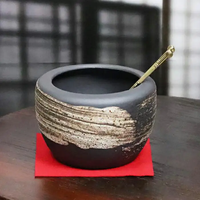 信楽焼 窯肌はけ目ミニ火鉢セット 手焙 手あぶり（火箸、毛氈セット） (168575-40037427)