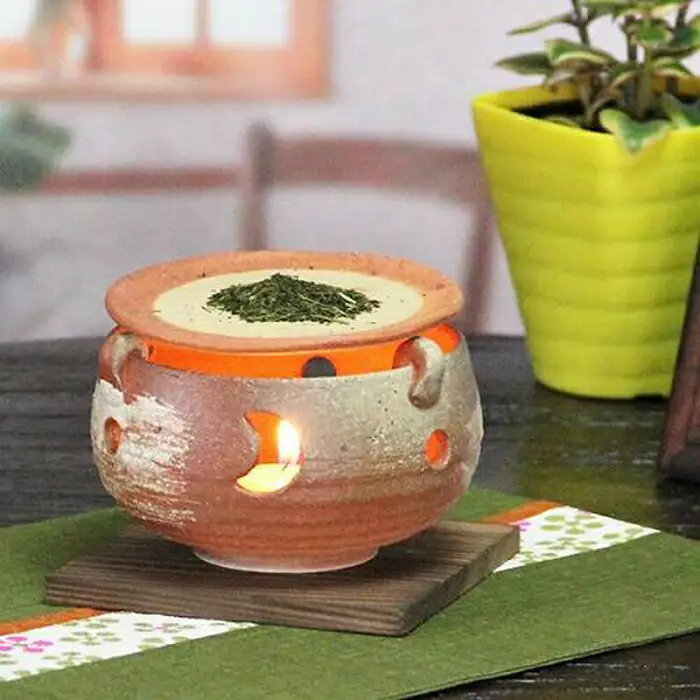 信楽焼 火色灰吹茶香炉 アロマポット ロウソク10個セット (168575-40037437)