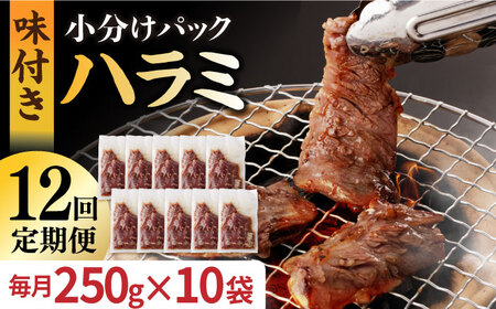 【全12回定期便】【塩だれ】九州産和牛ハラミ 2.5kg（250g×10袋）長与町/岩永ホルモン [EAX091] 国産 焼肉 小分け サガリ 味付き