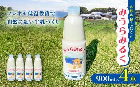 【 低温殺菌牛乳 】 みうらみるく 900ml × 4本 M091-001-01 飲料