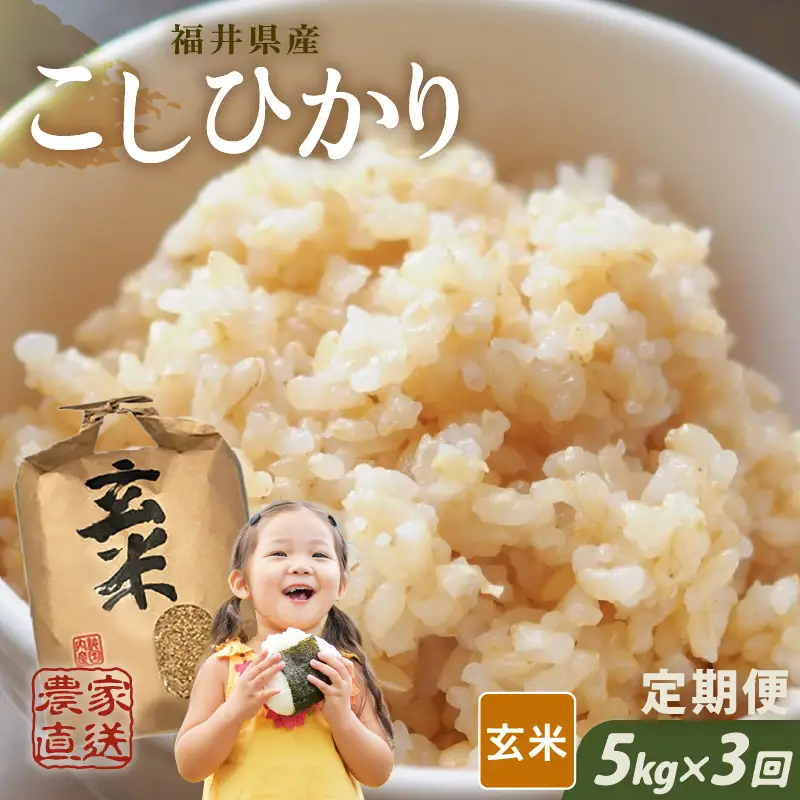 【先行予約】【令和8年産・新米】【農家直送定期便 3ヶ月コース】本原農園のまごころコメたコシヒカリ 5kg × 3回 計15kg（玄米）【2026年10月上旬以降順次発送】 [C-8916_02]