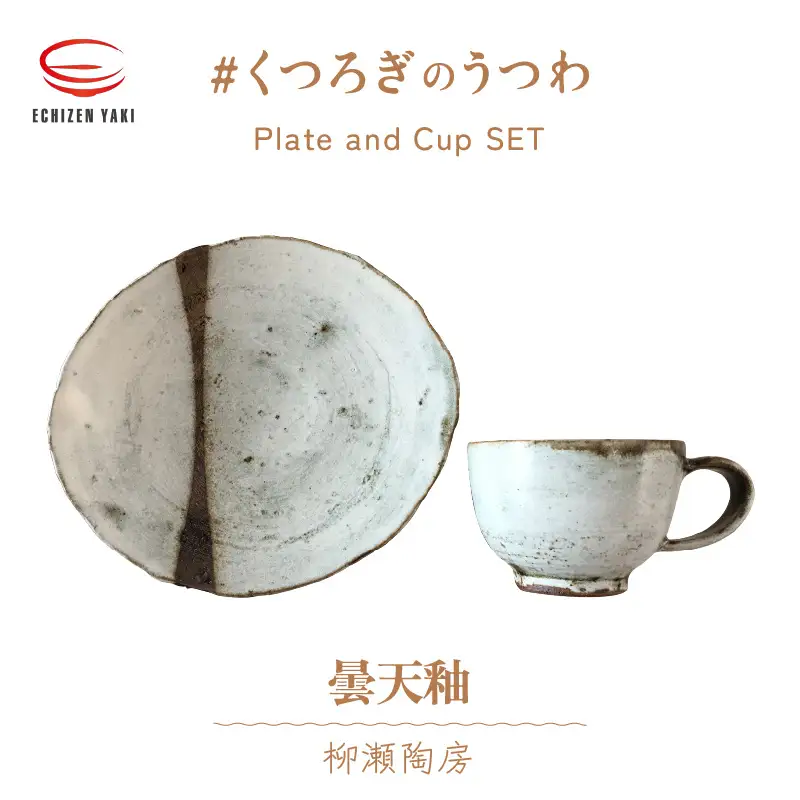 【越前焼】柳瀬陶房 曇天釉 皿とカップ 【 陶器 食器   福井県 伝統工芸品 マグカップ】 [e25-a012]