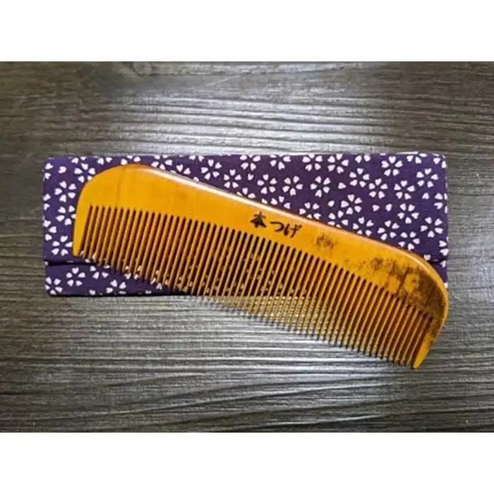 つげ櫛の櫛留商店　本つげ材すす櫛（中歯）袋付　※約１３．５ｃｍ