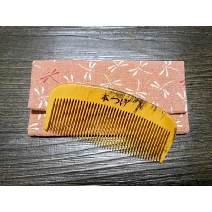 つげ櫛の櫛留商店　本つげ材とき櫛（細歯）袋付　※約８.２ｃｍ