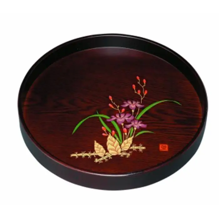 木製丸盆 茶盆（深型） 黒檀杢 山路（金蒔絵・盛絵）【YG400】 25,500円