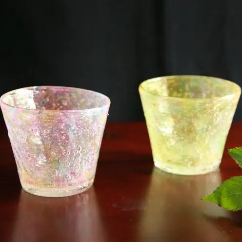 【ガラス工房雫】泡花口広カップ＜ガジュマル＆月桃＞2個セット