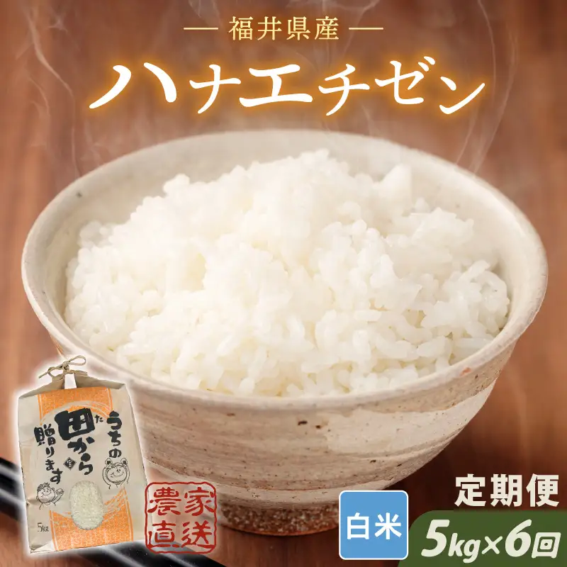 【先行予約】【令和8年産・新米】定期便 ≪6ヶ月連続お届け≫ ハナエチゼン5kg×6回 計30kg ～本原農園からまごころコメて～（白米）【2026年9月上旬以降順次発送予定】 [F-8910_01]