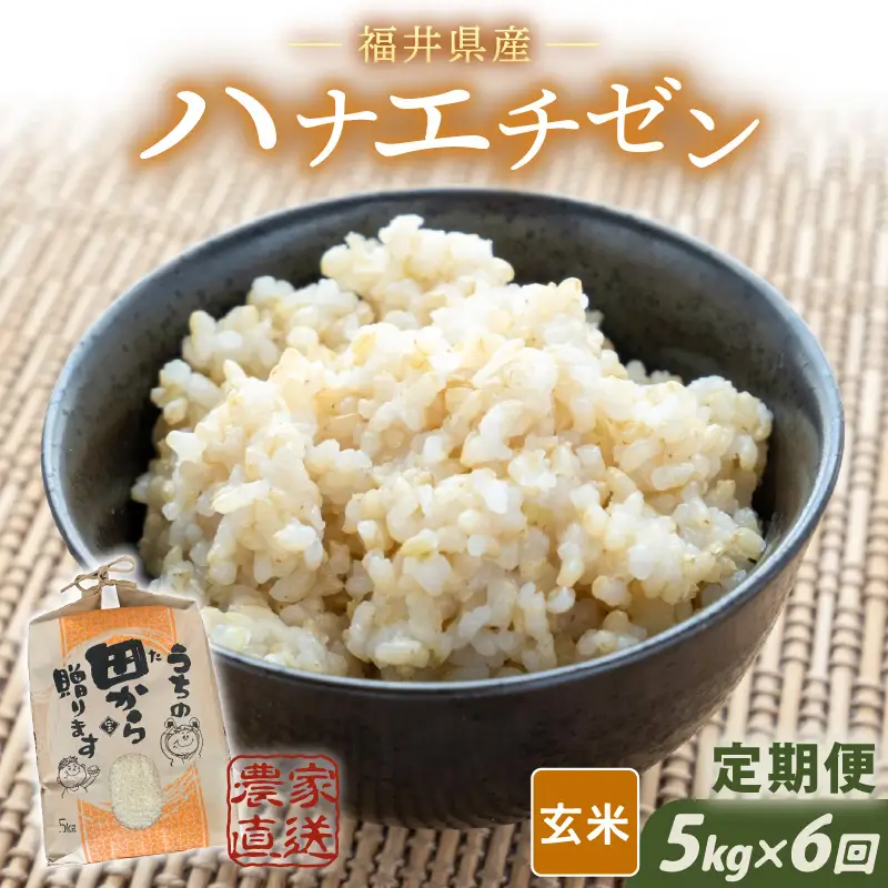 【先行予約】【令和8年産・新米】定期便 ≪6ヶ月連続お届け≫ ハナエチゼン5kg×6回 計30kg ～本原農園からまごころコメて～（玄米）【2026年9月上旬以降順次発送予定】 [F-8910_02]