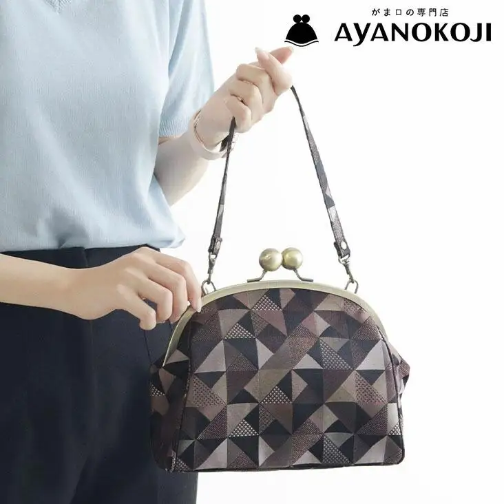 【AYANOKOJI】大玉がま口ハンドバッグ(帯地風車柄　珈琲) | がま口専門店 雑貨 人気ブランド 27,000円