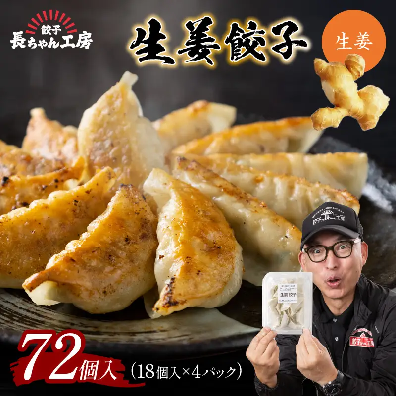 生姜餃子4パック(72個入り)【008-0002】ぎょうざ ギョウザ 餃子 羽根つき 冷凍 パック 送料無料