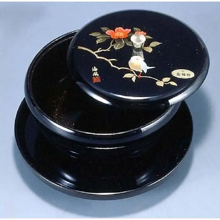 7.0寸 丸盆付菓子器 さえずり(盛絵・内梨子地塗)【YG89】