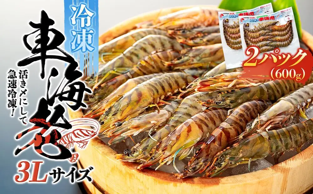 鹿児島県産 活き〆冷凍 車海老（養殖）3Lサイズ 計600g（300g 7～9尾×2パック）セット【 車エビ】