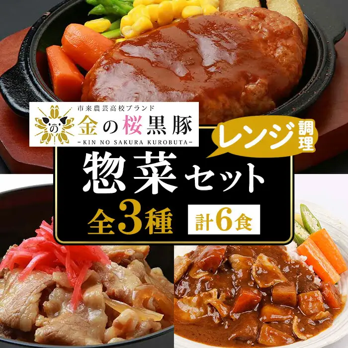 金の桜黒豚ハンバーグ・黒豚丼・黒豚カレー3種各2セット付！【00-057-07】
