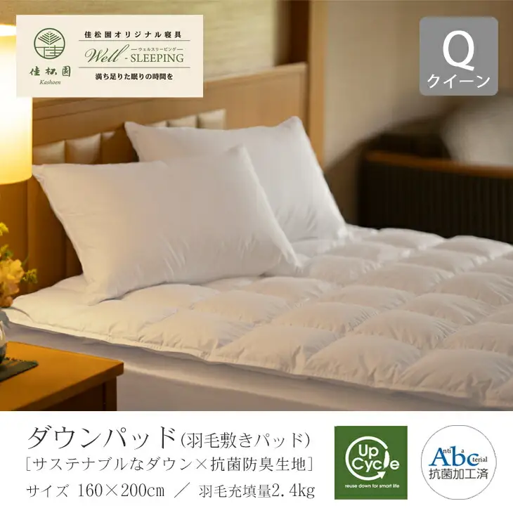 ダウンパッド（羽毛敷きパッド） クイーン［サステナブルなダウン×抗菌防臭生地］ 【1330】