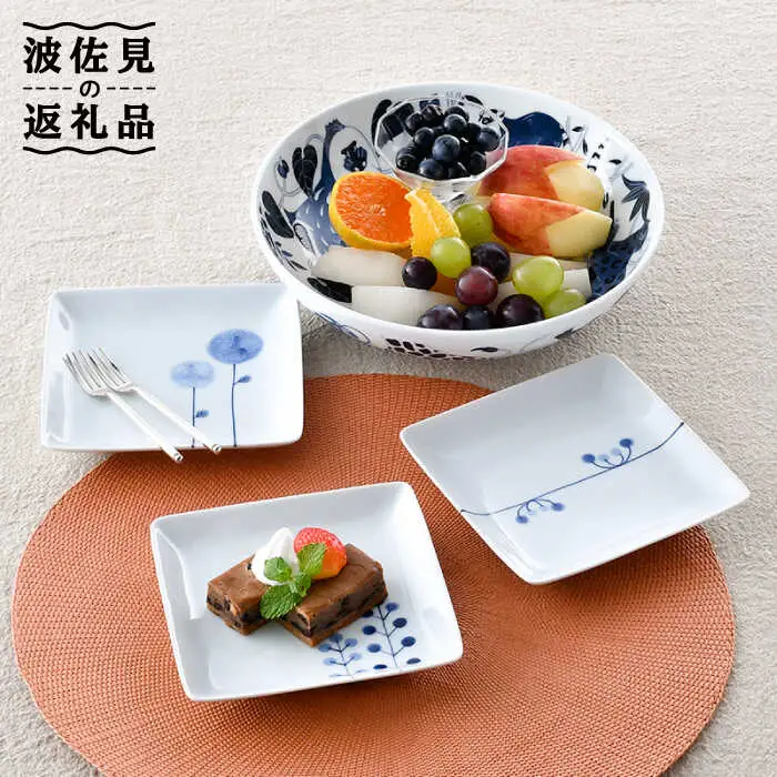 NB 105【波佐見焼】大人気 ボウル 角皿 含む オリジナルセットアップ商品 食器 皿 【浜陶/natural69】 [NB105] 波佐見焼
