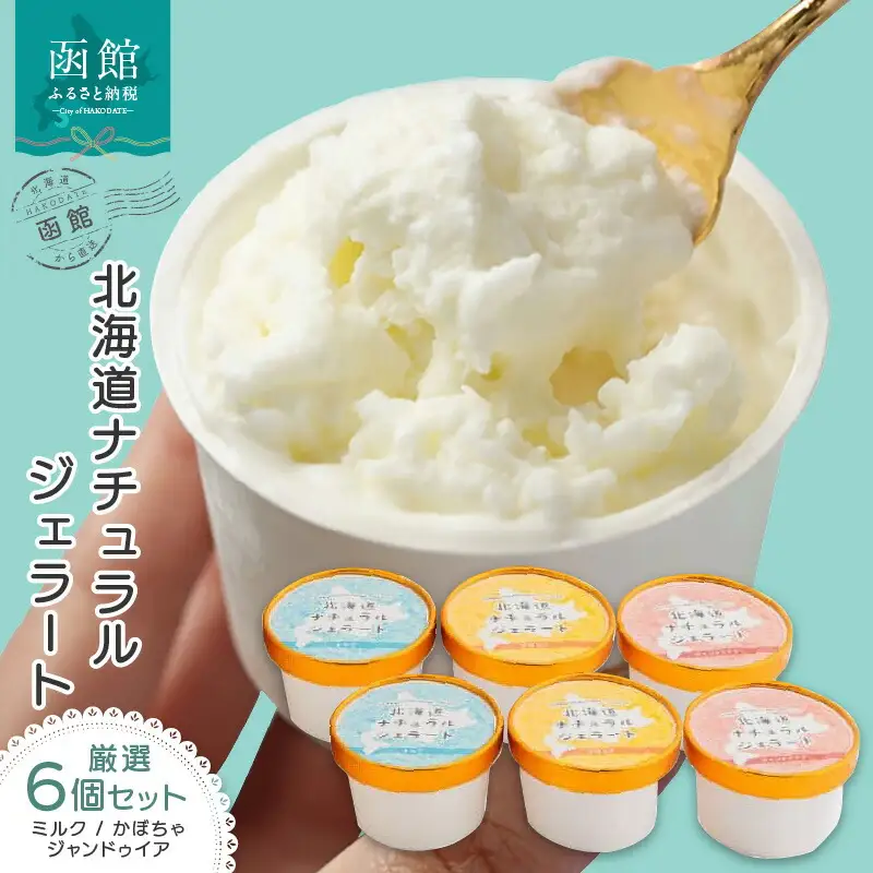 北海道 ナチュラルジェラート 厳選！6個セット（各2個） ジェラート ミルク ジャンドゥイア チョコ かぼちゃ アイス イタリアンジェラート デザート 北海道 函館市 ふるさと納税 お取り寄せ 送料無料_HD093-003