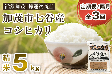 【令和6年産米】【定期便3回隔月お届け】七谷産コシヒカリ 精米5kg 白米 捧運次商店