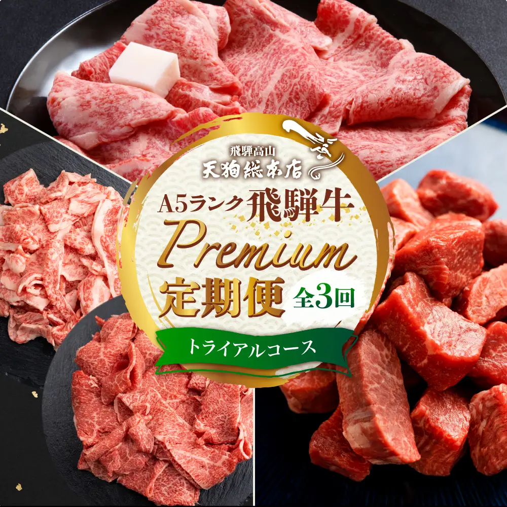 A5 飛騨牛 定期便  3回  サイコロステーキ 切り落とし すき焼き | 定期便 BP100