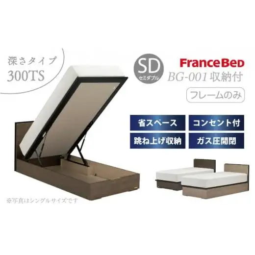フランスベッド BG-001（跳ね上げ収納タイプ 300mm）セミダブル【ベッドフレームのみ】R-293
