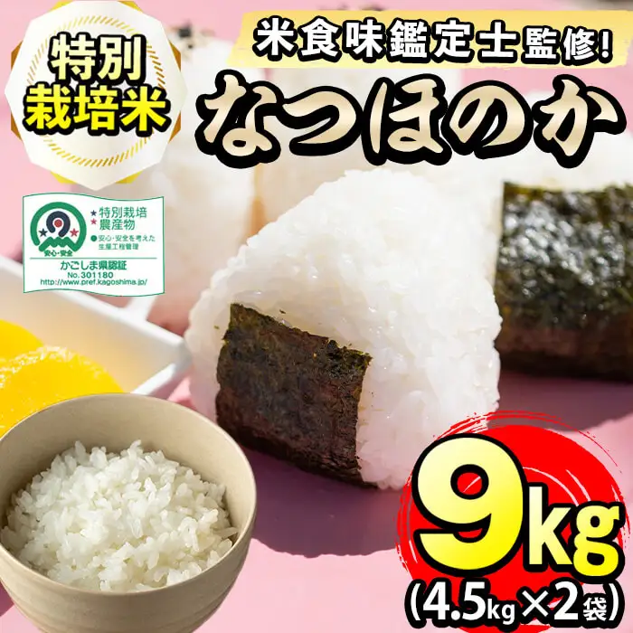 特別栽培米！川崎さん自慢のなつほのか 白米 (4.5kg×2袋・計9kg) b0-221