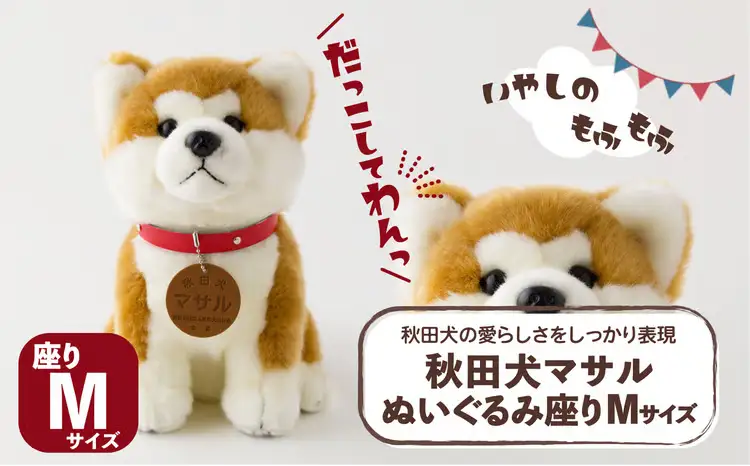 65P7302 秋田犬マサルぬいぐるみ　座りＭサイズ【秋田犬保存会】