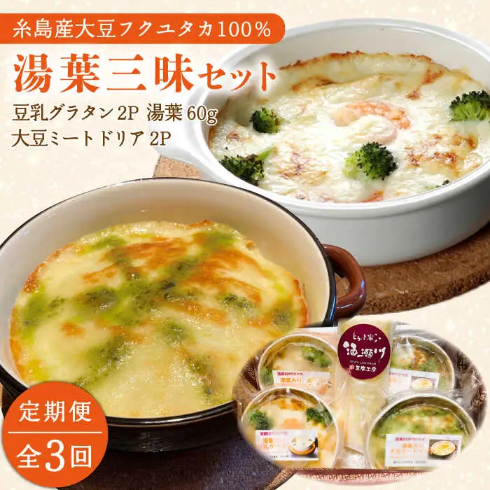 【全3回定期便】【湯葉を贅沢使用！】湯葉三昧セット（豆乳グラタン×2＋大豆ミートドリア×2＋湯葉60g1枚） 糸島市 / 酒瀬川 [AZJ010]