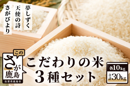 佐賀県産さがびより・夢しずく・天使の詩の３点セット（白米１０ｋｇ×３種） F-5 