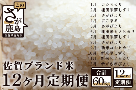 【12か月定期便】佐賀ブランド米定期便（5kg×12回） L-31