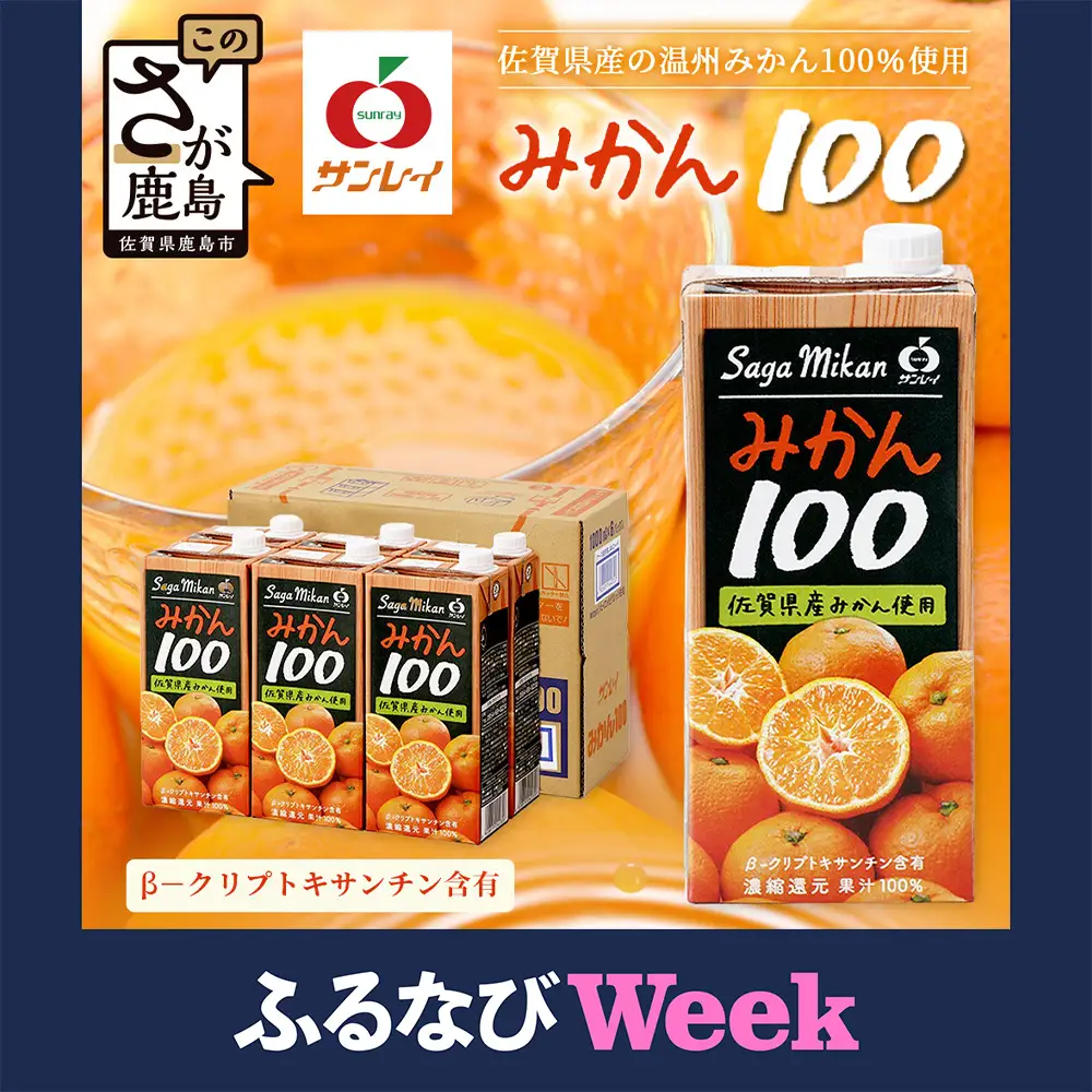 【ふるなびWEEK対象】＼工場直送／ 佐賀県産温州みかん100% サンレイみかん100|1000ml×6本|合計6L|たっぷり飲める！佐賀県産温州みかん★濃縮還元 |朝食・おやつに◎オレンジジュース みかんジュース 蜜柑 果物 飲料 飲み物 箱買い ストック 大容量 送料無料 リピーター 人気 B-459