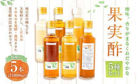 酢造発酵場スーの果実酢5種セット (各200ml入) フルーツビネガー 果実酢 フルーツ酢 お酢 酢 ビネガー 甘口果実酢 調味料 詰め合わせ セット 福岡県 うきは市