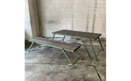 ペチカベンチ・チャーブルセット（折りたたみベンチと折りたたみローテーブルのセット）・オリーブグリーン［No.163］