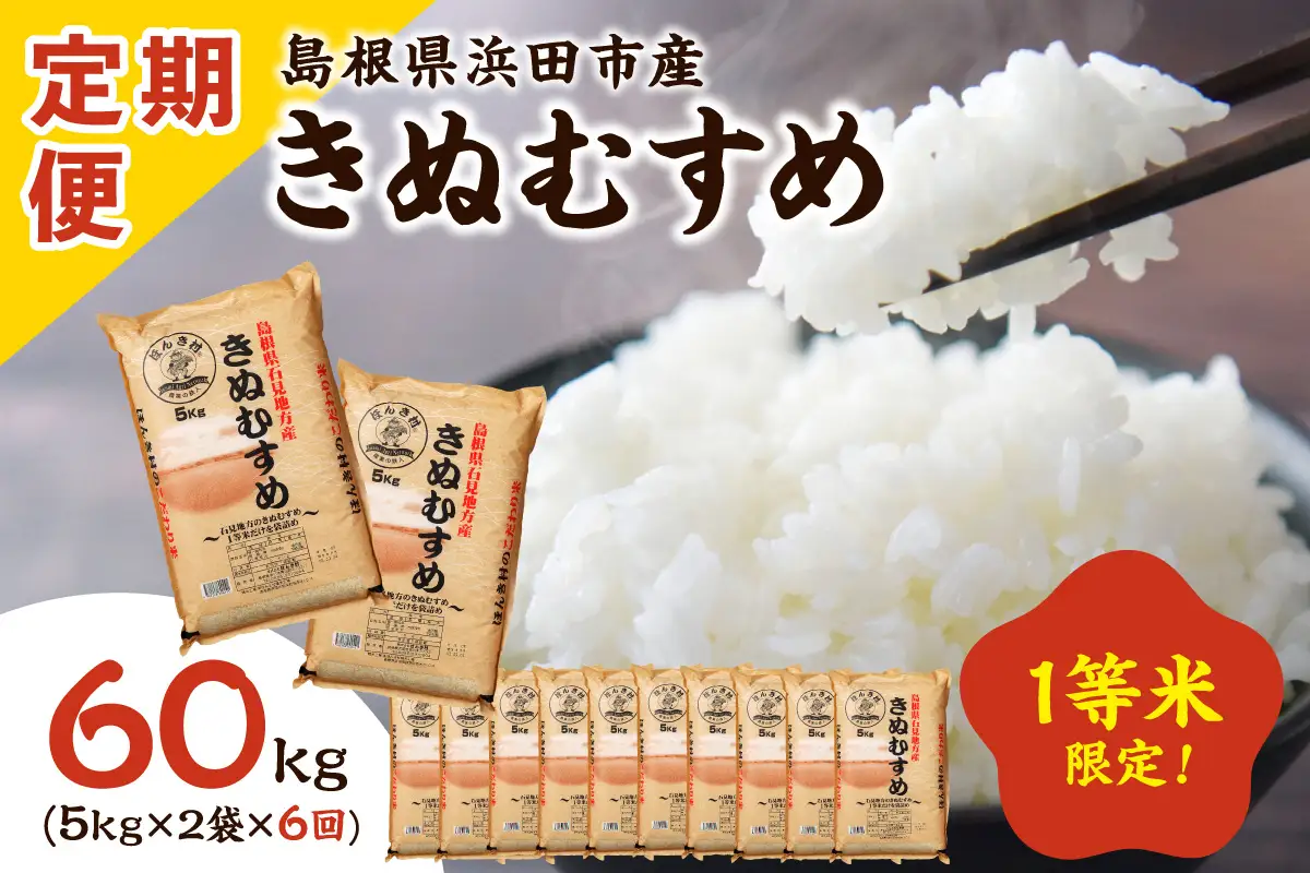 【令和8年産新米】【定期便】浜田市産きぬむすめ 60kg （10kg×6回コース）＜2026年10月20日より順次発送＞ お取り寄せ 特産 米 お米 精米 白米 ごはん ご飯 コメ 【197_1990】