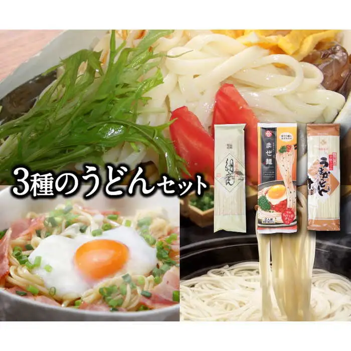 島原手延べうどん  3種詰合せセット（全13袋） / まぜ麺  平うどん 細うどん 手延べうどん うどん ウドン 饂飩  麺 めん 乾麺 ピリ辛 タレ付 / 南島原市 / ふるせ [SAQ016]