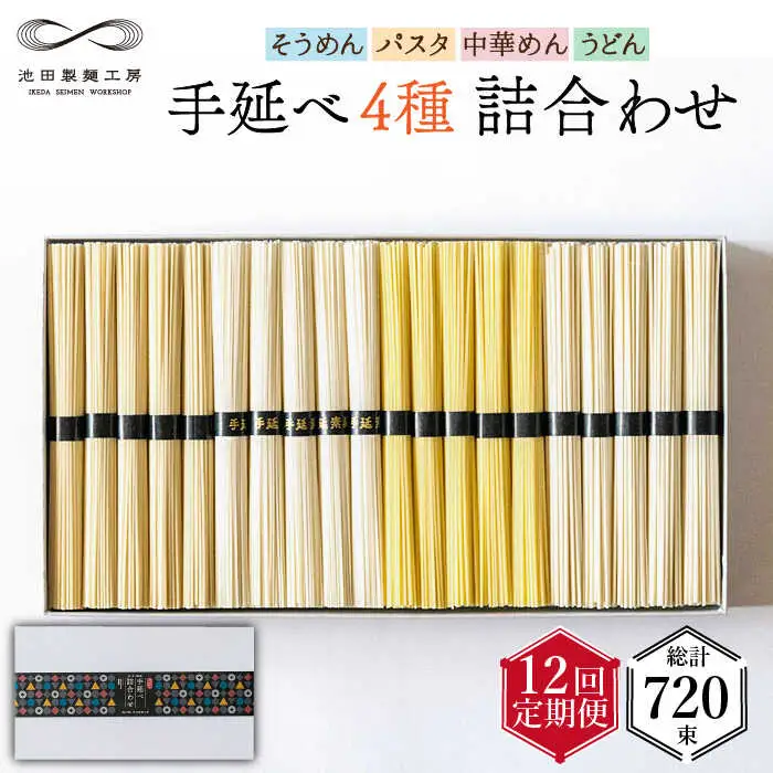 【定期便 12回】手延べ 麺 詰め合わせ 3kg （50g×60束）  / 島原 手延べ そうめん パスタ 中華めん うどん 麺 / 南島原市 / 池田製麺工房 [SDA025]