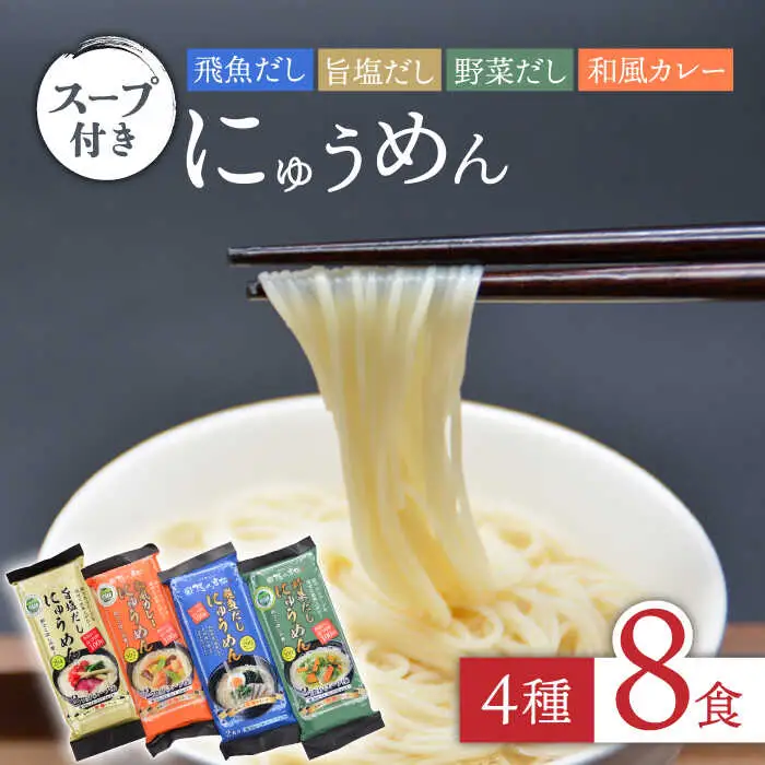 島原にゅうめん 4種セット（飛魚・旨塩・野菜・カレー）8食分 / にゅうめん にゅう麺 そうめん 素麺 国産小麦 / 南島原市 / 長崎県農産品流通合同会社 [SCB023]