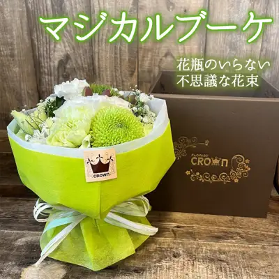 マジカルブーケ＜白・グリーン系＞ 生花 花束 ブーケ 花瓶不要 可愛い おしゃれ 白 グリーン