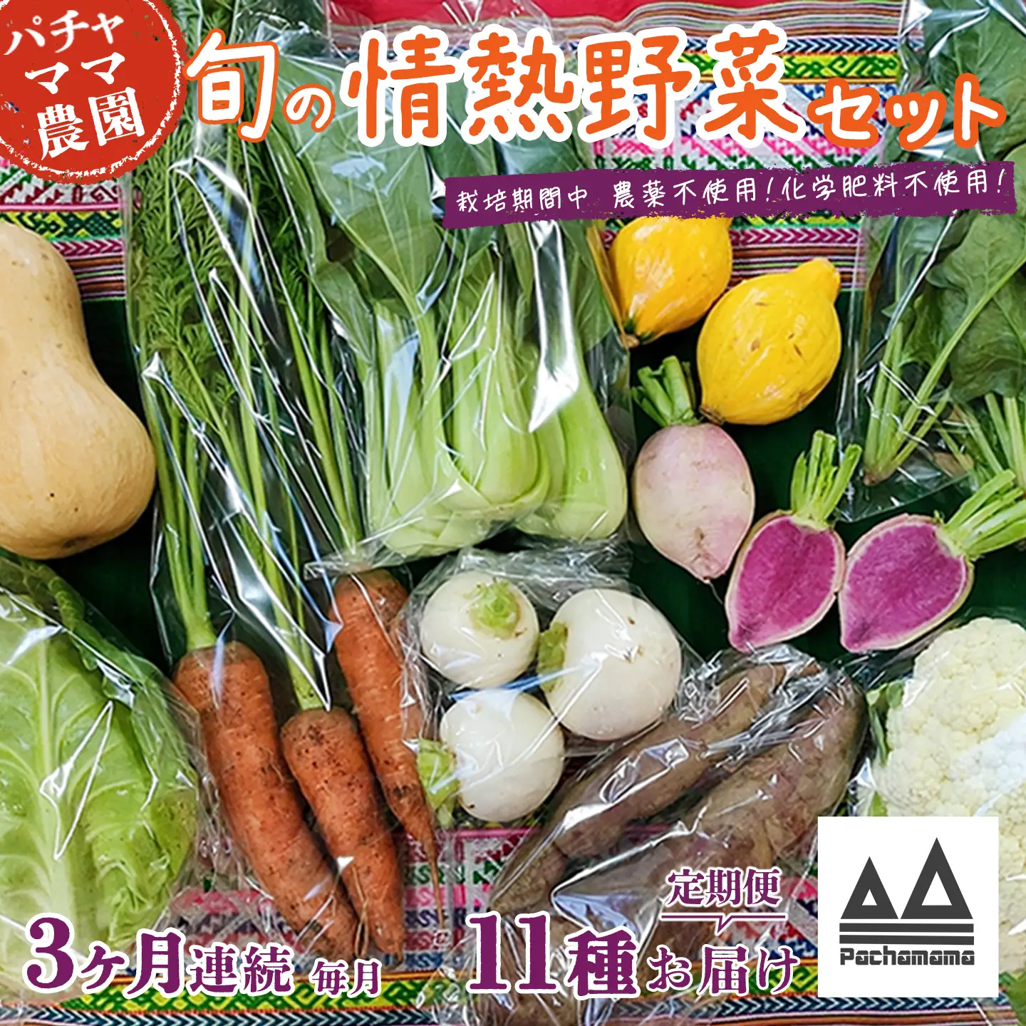 野菜 無農薬 農園自慢の情熱野菜セット 11種 【 3ヶ月 連続 お届け 】