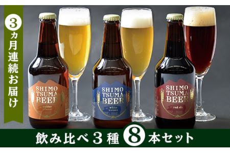 クラフトビール しもつまビール 3種（ 8本 セット ) 【 ３ヵ月 連続 お届け 】