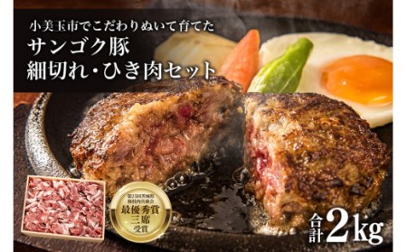 サンゴク豚 細切れ・ひき肉セット 2kg 豚肉 小分け 真空パック 1.2キロ 1200g ブタ肉 細切れ肉 ひき肉 国産 茨城県産 ギフトプレゼント 高級部位 贈り物 贈答用 内祝い 2-L