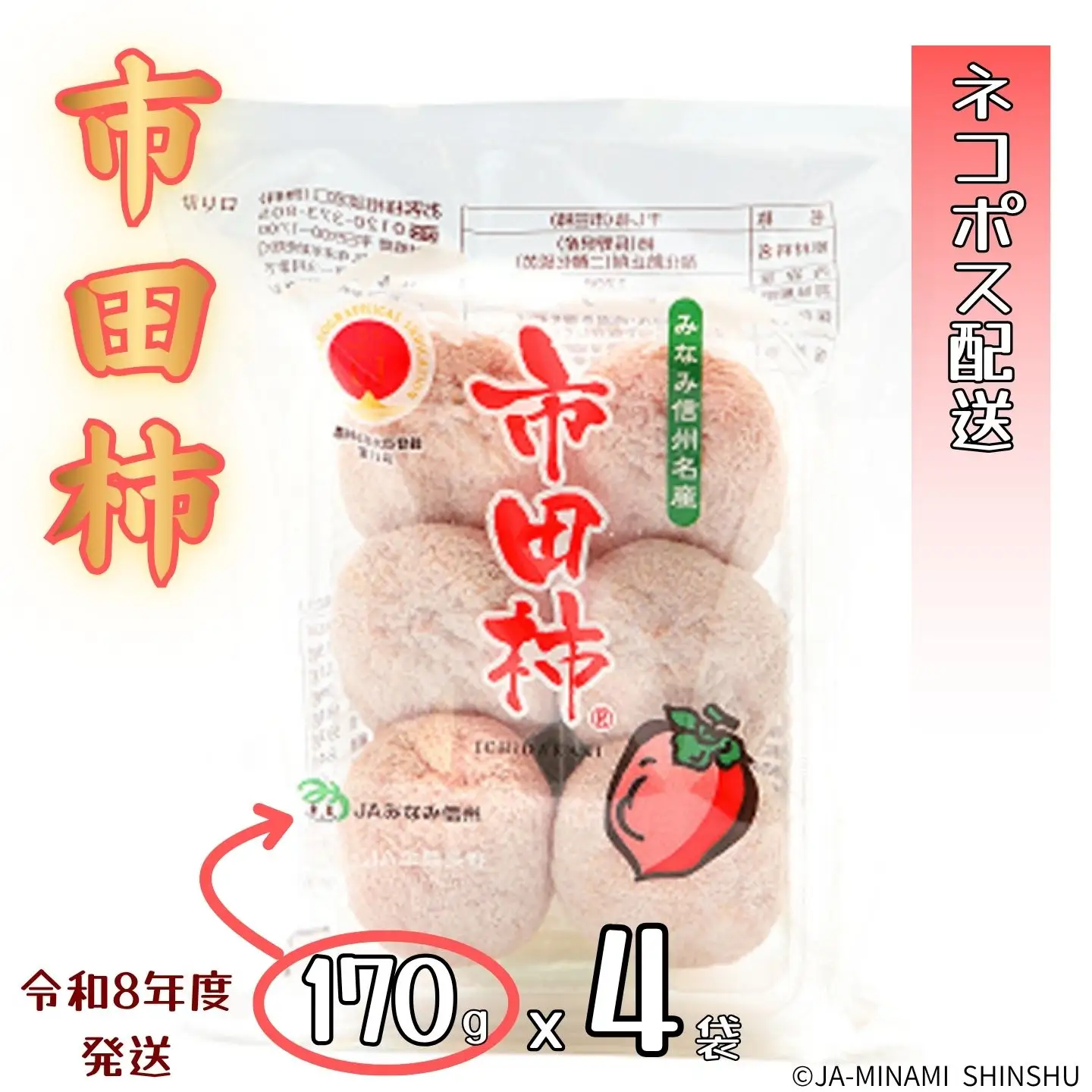 J17　昔ながらの市田柿　約170ｇ×4袋